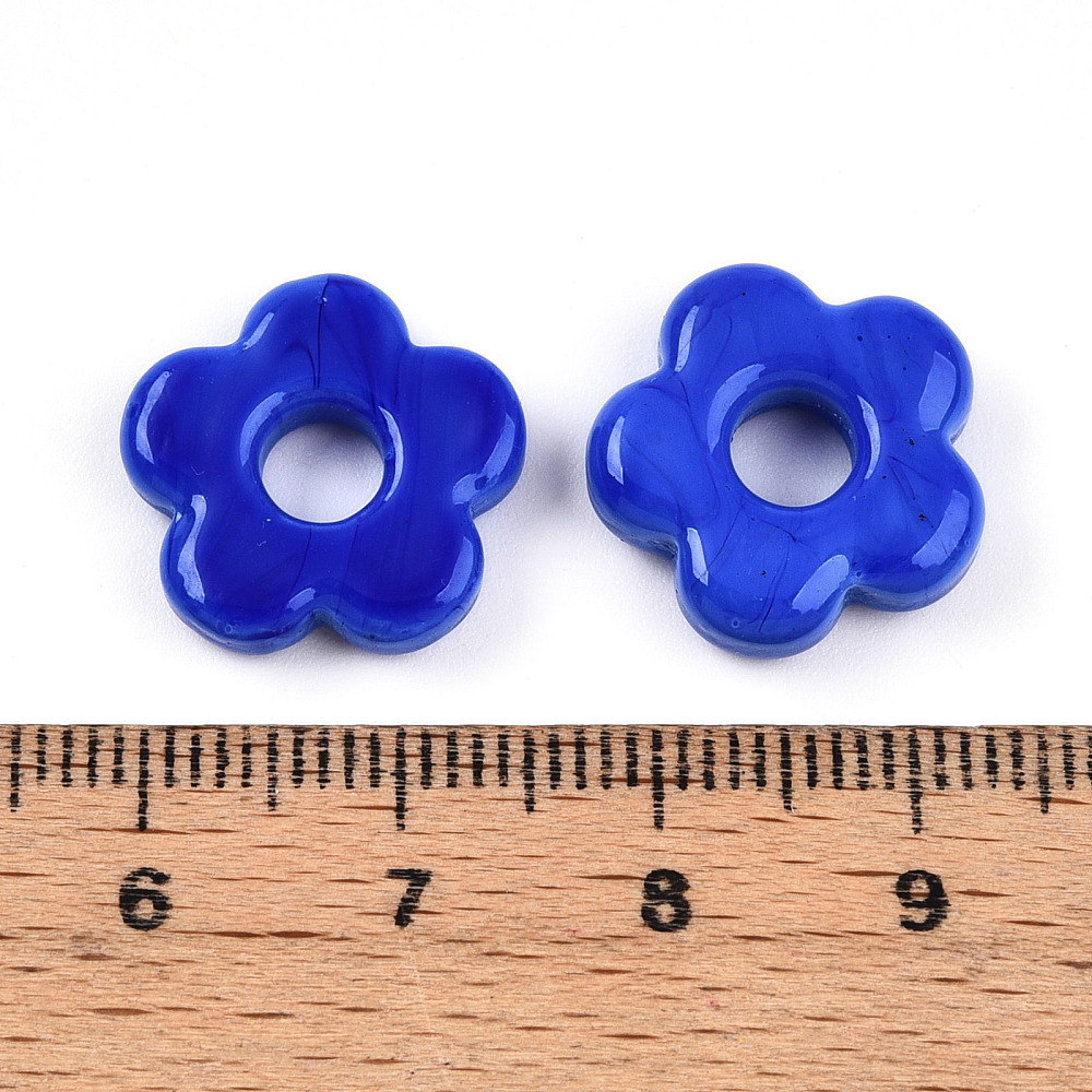 100pcs Handmade Lampwork Beads Flower Mixed color 15~16x16x3.5~4.5mm Hole: 4.5~5mm