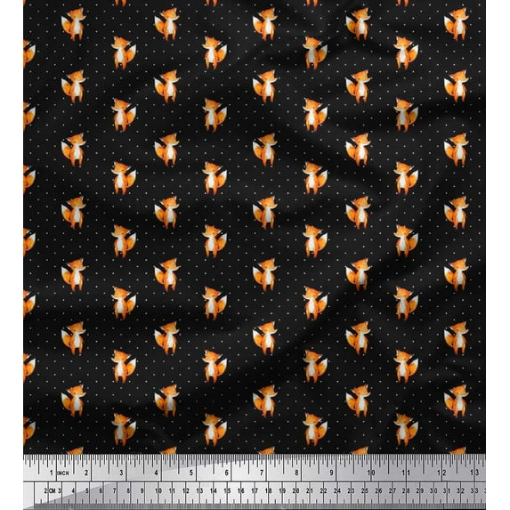 Soimoi Poly Georgette Fabric Dot & Fox Cartoon Fabric Prints By Yard 42 Inch Wide