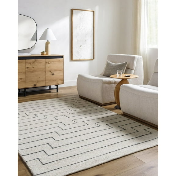 Livabliss Wool Rugs for Living Room, 5x7 Bournemouth Global Beige Area Rug, Bedroom Dining Room Home Decor Handmade Carpet (5' x 7'6")