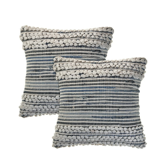 Laddha Home Designs Striped Square Throw Pillow - 18" - Blue and Gray - Set of 2