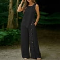 thumbnail image 5 of Zynoxe Womens Two Piece Linen Sets Elegant Button Tank Top Wide Leg Pants Plus Size Outfits Summer Business Casual Outfits with PocketsBlack2XL, 5 of 7