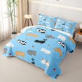 thumbnail image 3 of Manfei Kawaii Kitten Cat Quilt King, Cartoon Paw King Coverlet Set, Sky Blue, 3pcs, 1 Bedspread and 2 Pillowcases, 3 of 7