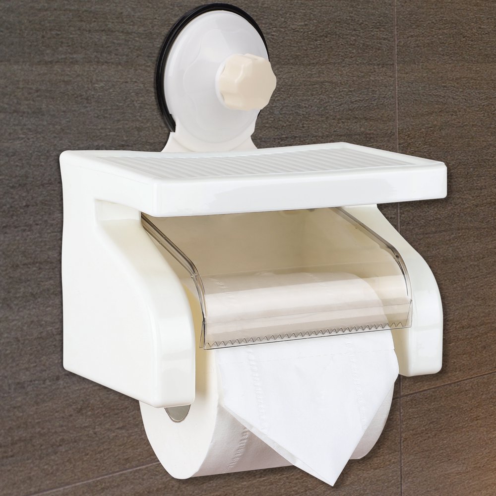Suction Cup Toilet Tissue Holder Shelf Wall Mount Plastic Water Resistant Toilet Bathroom Tool