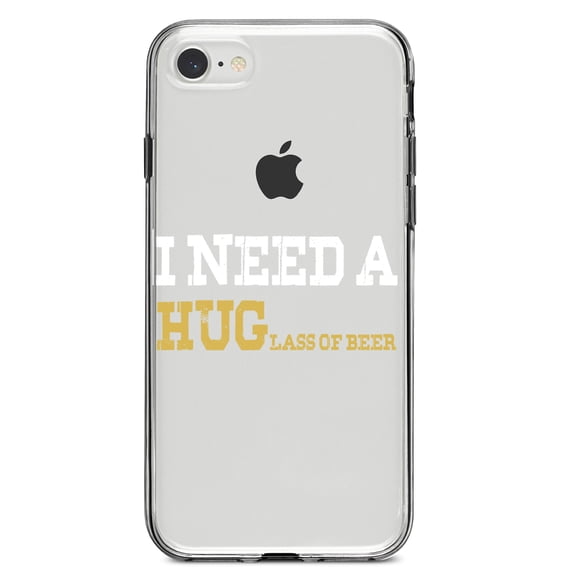 DistinctInk Clear Shockproof Hybrid Case for iPhone 7 8 SE (2020 Model) 4.7" Screen TPU Bumper Acrylic Back Tempered Glass Screen Protector - I Need a HUGlass of Beer