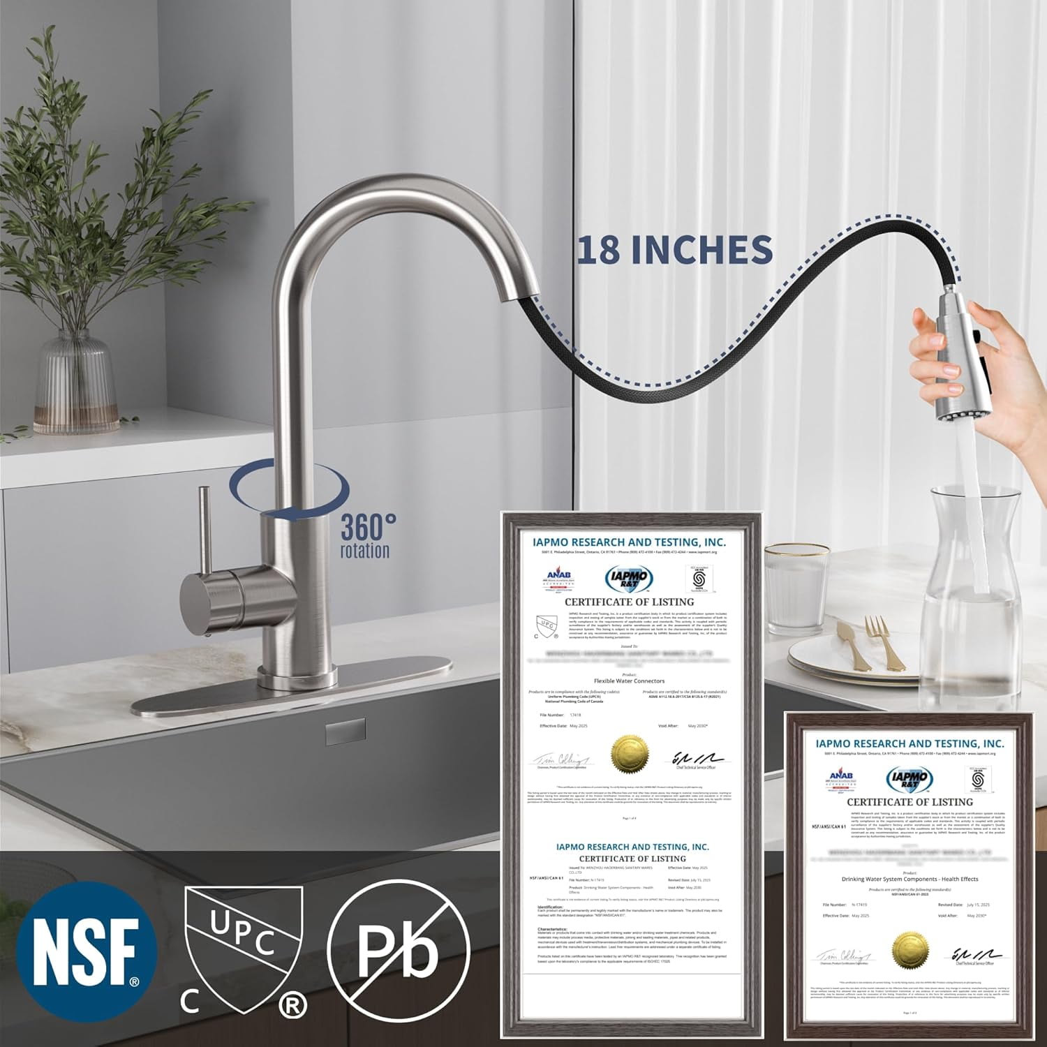 YUNMEIY Kitchen Faucet with Pull Down Sprayer,Brushed Nickel Kitchen Sink Faucet 1-3 Hole Single Handle High Arc Stainless Steel Commercial Modern Kitchen Faucets for RV,Laundry,Bar,Utility,Farmhouse