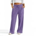 thumbnail image 2 of WTOBBY Women's Casual Wide Leg Elastic Waist Ribbed Knit Loose Bottoms with Pockets Soft Lounge Pants for Home,Purple 2XL, 2 of 8