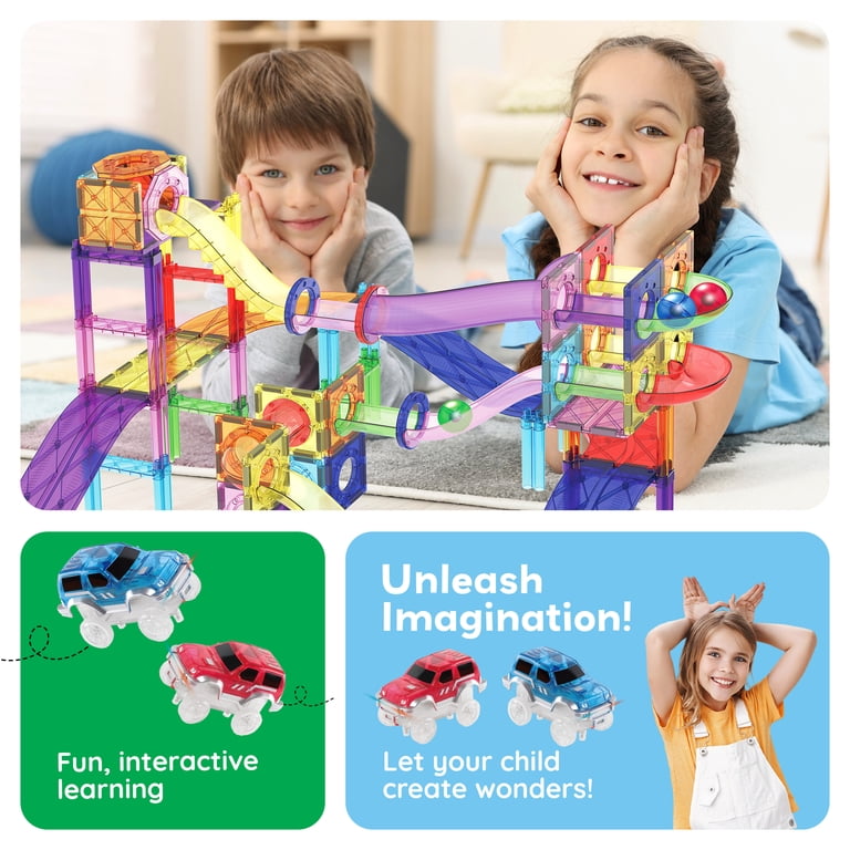 PicassoTiles 3-in-1 Magnetic Tiles Marble Run Race Track Set photo 5