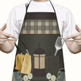 thumbnail image 2 of Women Men Adjustable Bib Apron with Pockets Coffee with Scotch Plaid Cooking Kitchen Aprons, 2 of 7