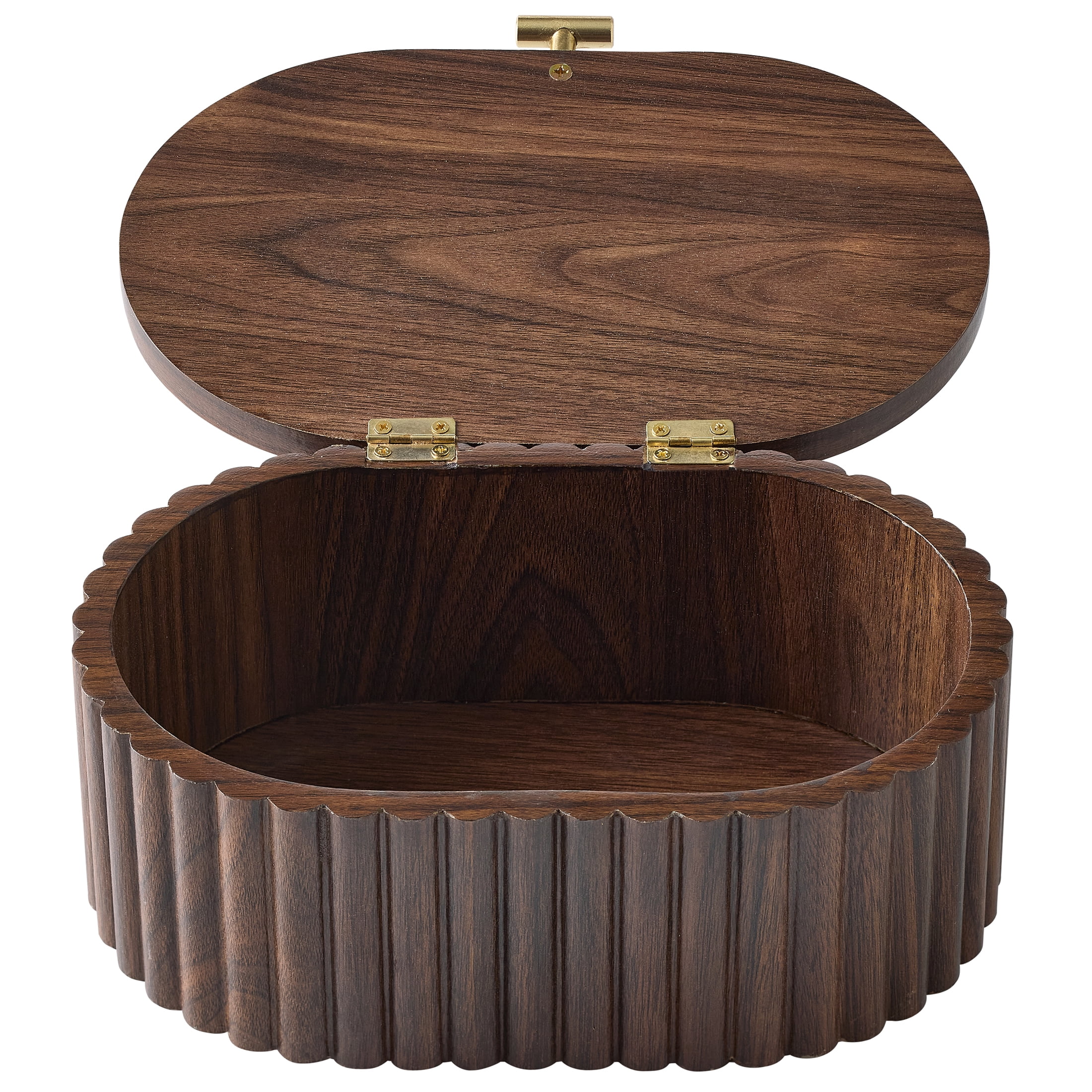 Better Homes & Gardens Oval Scalloped Wood Jewelry Box with Lid, Natural, Decorative Storage