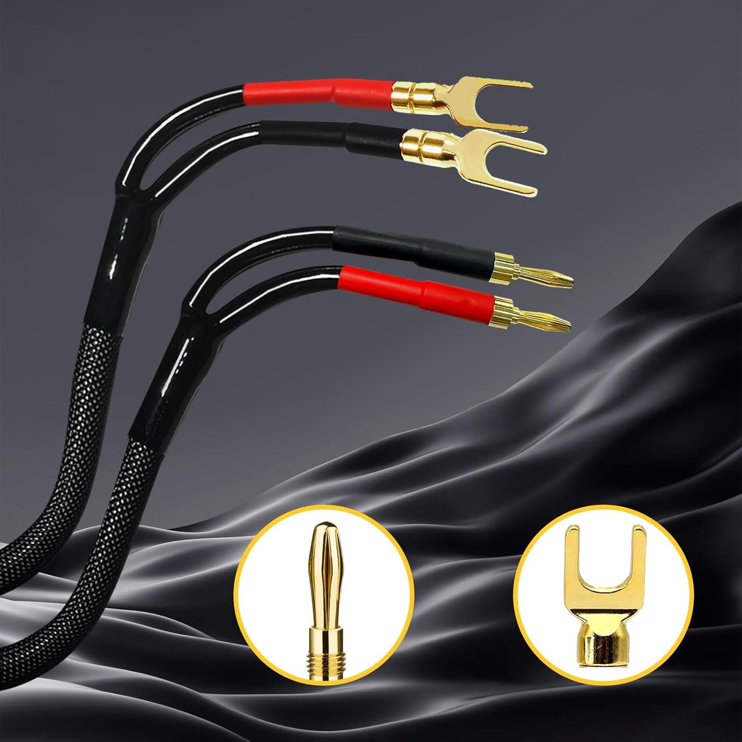 Meamaz Case 2-Male Y Fork Spade to 2-Male Banana Plug Speaker Cable OFC 12 Gauge Wire U-Shaped Audio Hi Fi Wire, for Speakerm, Home Theater, Car,1 Pack 6.56FT