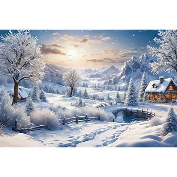 202 Christmas New Year Village r Background Photography Snow Winter Photo Backdrop024 Home ration Accessories