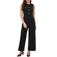 thumbnail image 2 of INSPIRE CHIC Jumpsuit for Women Crew Neck Sleeveless Button Down Wide Leg Work Business Casual Rompers XS Black, 2 of 6