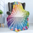 thumbnail image 4 of Birthday Soft Flannel Fleece Throw Blanket, Pattern of Striped Backdrop with Balloons Dots Celebration Birthday, Cozy Plush for Indoor and Outdoor Use, 60" x 80", Multicolor, by Ambesonne, 4 of 5