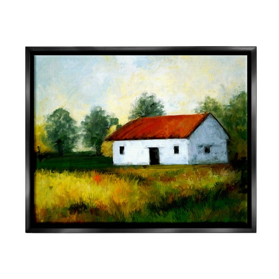Stupell Industries Countryside Meadow Cottage Landscape Painting Jet Black Floating Framed Canvas Print Wall Art, Design by Ziwei Li