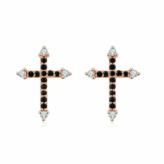 2Ct Round Cut Black Lab-Created Moissanite Cross Design Stud Earrings Women 14k Yellow Gold Plated Silver