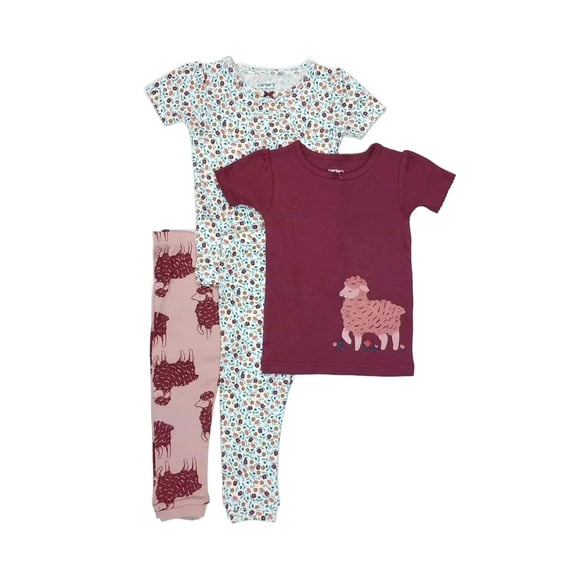 Carter's Just One You Baby Girl's Sheep Floral 4-Piece Pajama Set, Size 12 Months