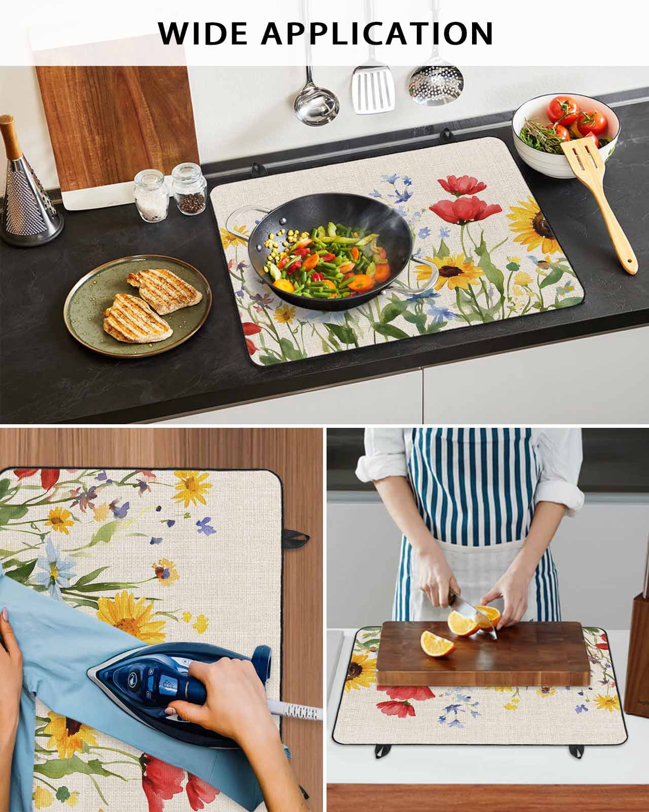 nqOlkjepod Large Induction Cooktop Protector Mat 36"x21", Colorful Floral Stove Top Covers for Electric Stove, Summer Pastoral Botanical Decorative Stove Burner Cover Mats, Glass Top Stove Cover