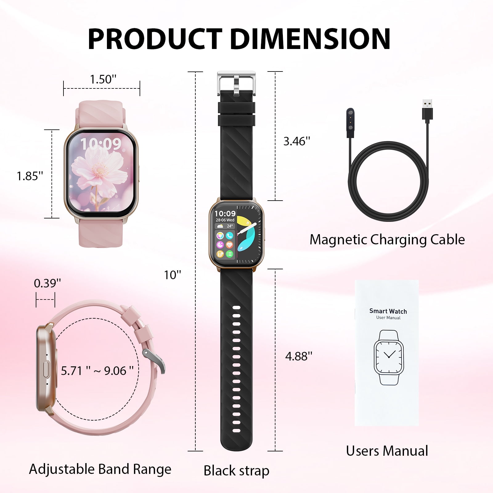 AUOSHI Smart Watch fits for Android & iPhone (Bluetooth Answer/Make Calls), 2.01 inch IP68 Waterproof Tracking Fitness, Sleep Monitor/Pedometer/Calories,Multiple Sports Modes,Pink