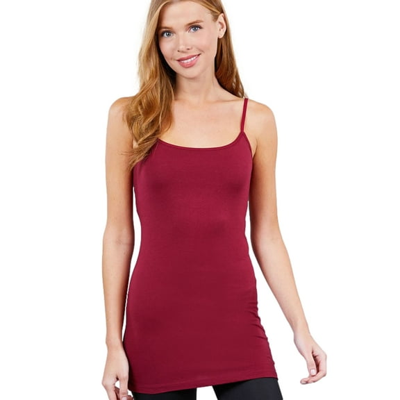 PacificPlex Womens Stretch Cotton Camisole Tank Top Junior & JR Plus Size (Medium, Ruby-Burgundy)