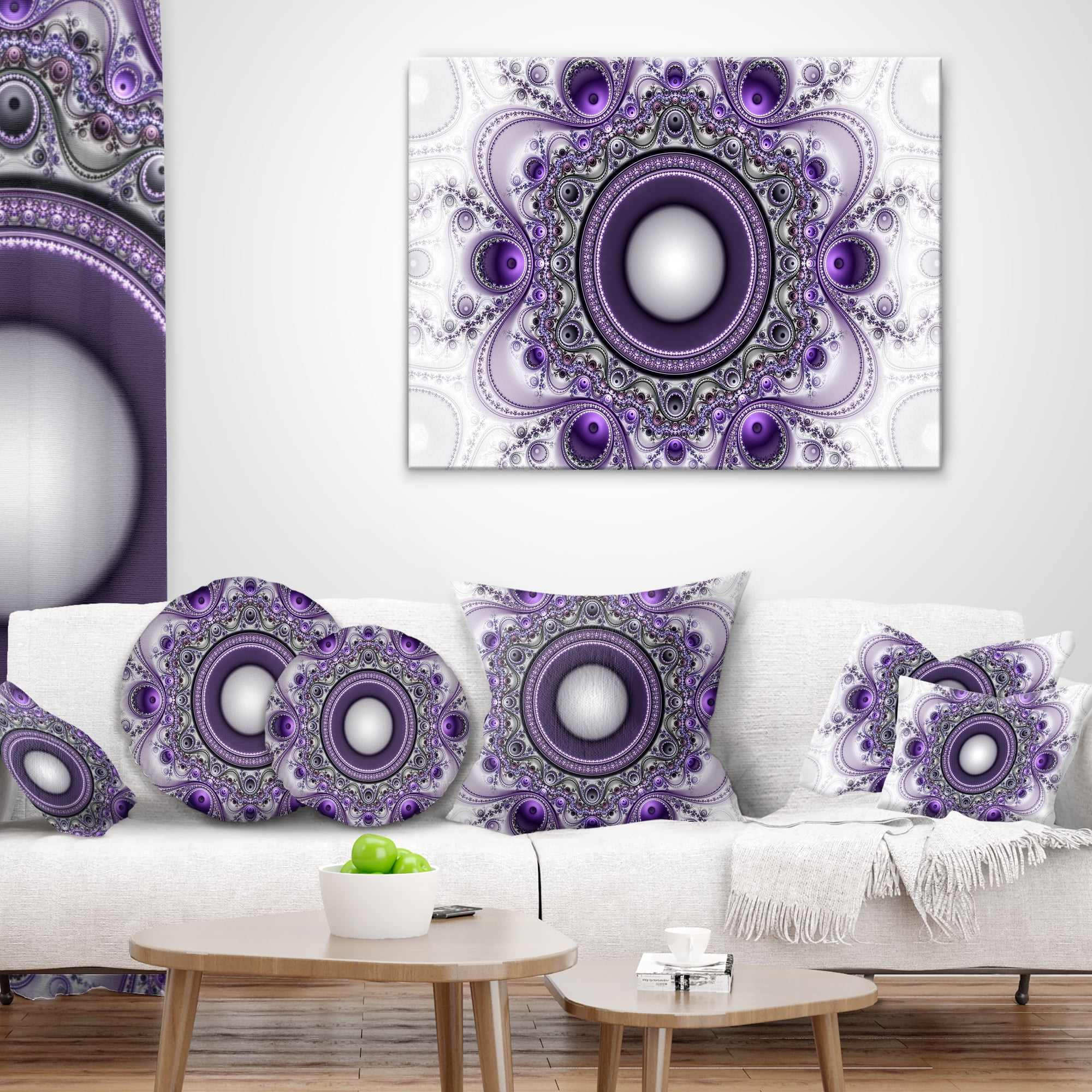 Designart Purple Fractal Pattern with Circles - Abstract Throw Pillow - 18x18
