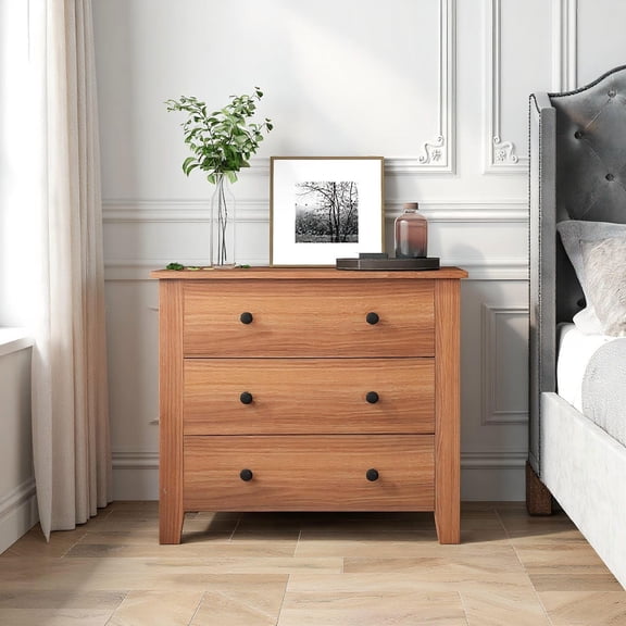 Barara King Dresser, Storage Organization, Chest of Drawers,3 Drawer Dresser Chest of Drawers Bedside Table-Walnut