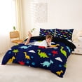 thumbnail image 2 of Metsweet Kawaii Dinosaurs Duvet Cover Queen, Palm Tree Queen Bedding, Blue Green Red,Black Reversible,3-Piece,1 Duvet Cover and 2 Pillowcases, 2 of 6