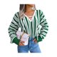 thumbnail image 4 of Jersey Para Mujer De Manga Larga Con Cuello En V Y Cordones A Rayas Para Uso Diario Informal XBTCLXEBCO Verde;S, 4 of 6