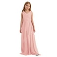 thumbnail image 1 of Oyolan Robe de Demoiselle d'Honneur Junior Sans Manches à Col en V pour Fille, Longue Maxi, Ligne A, pour Danse et Fête, Rose, 14, 1 of 7