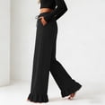 thumbnail image 5 of felwors Women's High-Waisted Wide Leg Pants with Ruffled Hem – Soft Lounge Joggers for Home & Casual Wear, Drawstring Waist & Pockets（Black， XL）, 5 of 8