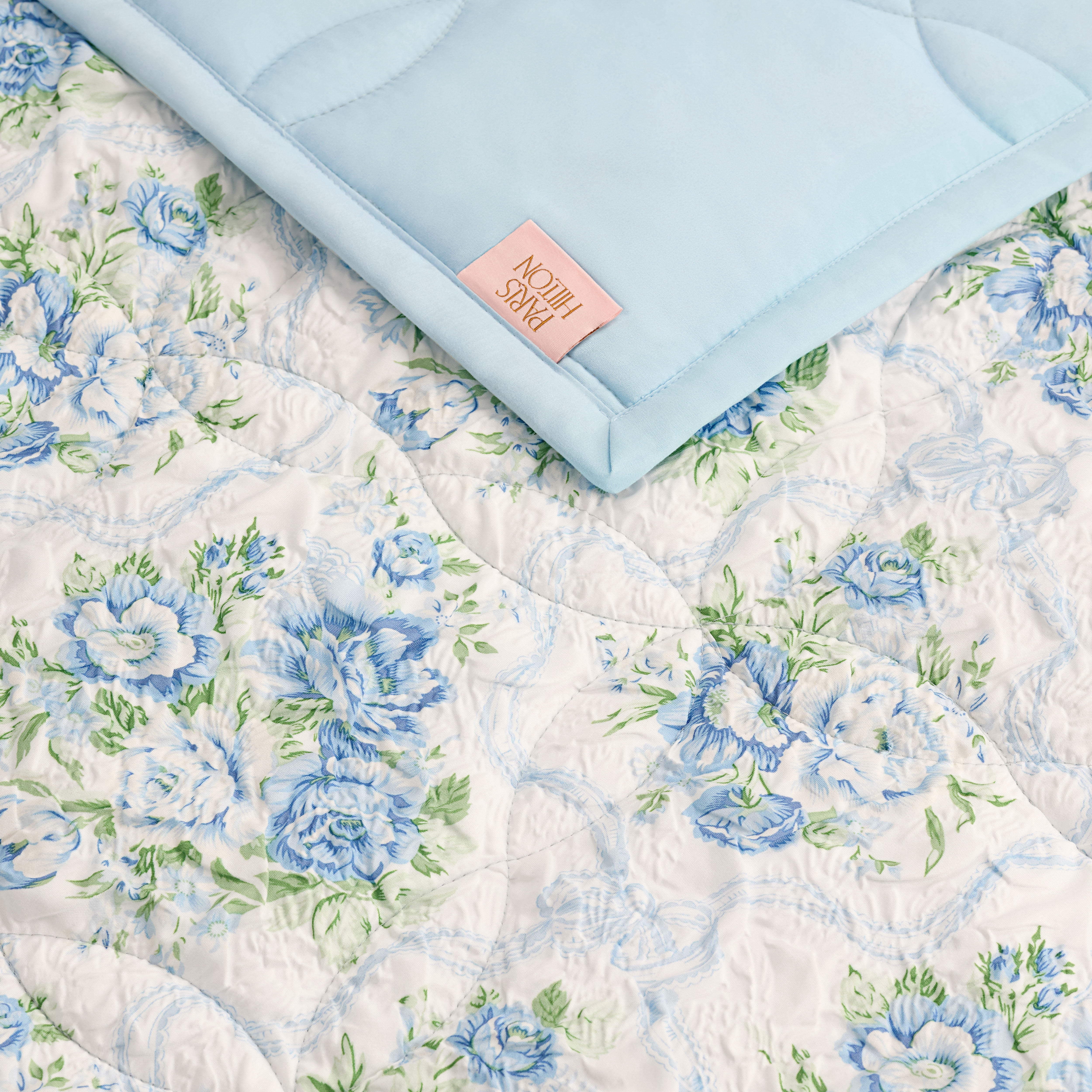 Paris Hilton Coquette Blue Floral Quilt Set, Twin, Reversible 2-Piece Bedding, Lightweight