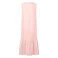 thumbnail image 5 of CHUANK Robes pour Femmes en Liquidation à Moins de 5,00 $ Robe Maxi Blanche pour Femmes Uni Col en V Sans Manches Robe à Boutons Coton Lin Longues Robes d'Été pour Femmes, 5 of 5