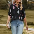 thumbnail image 5 of Summer Tops for Women Viikei Womens Tops Long Sleeve Dressy,Women's New V-neck Feather Print 3/4 Sleeve Loose Tops Shirt Black XL, 5 of 9