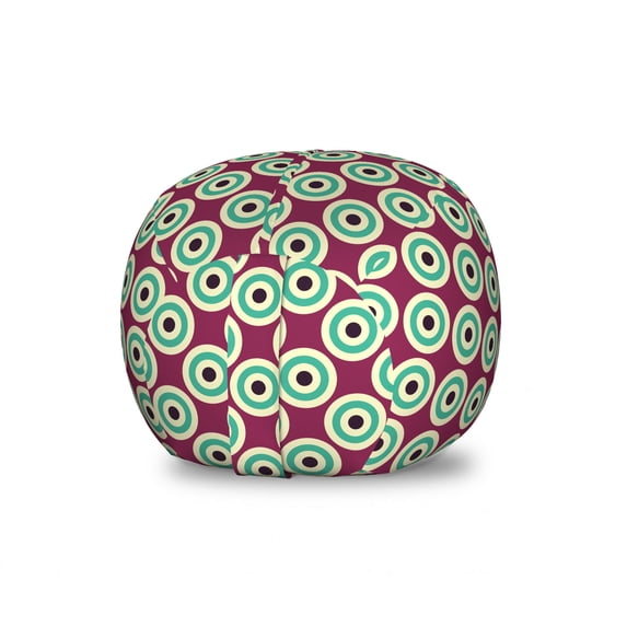 Abstract Art Storage Toy Bag Chair, Retro Disc Shaped Circles Round Hipster Fashion Graphic Effect, Stuffed Animal Organizer Washable Bag, Large Size, Cream and Dark Magenta, by Ambesonne