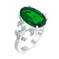 thumbnail image 2 of Bling Jewelry Womens Fleur De Lis Setting CZ Green Oval Solitaire 7CT Cocktail Statement Ring, 2 of 3