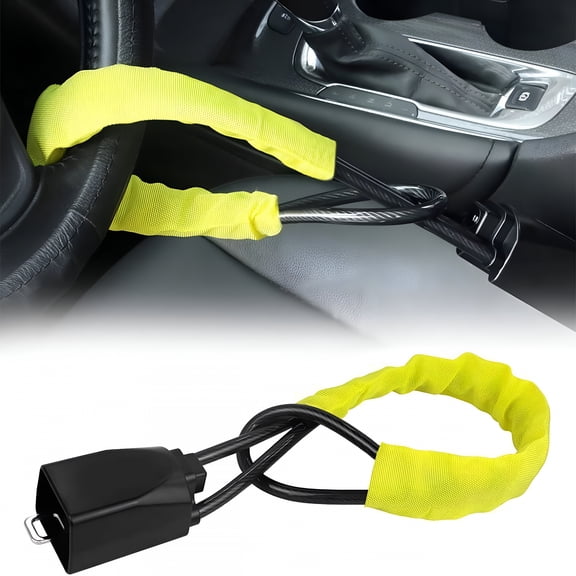 GJX Car Steering Wheel Lock Anti-Theft Safety Card Buckle Lock Steel Cable Steering Wheel Lock - Black