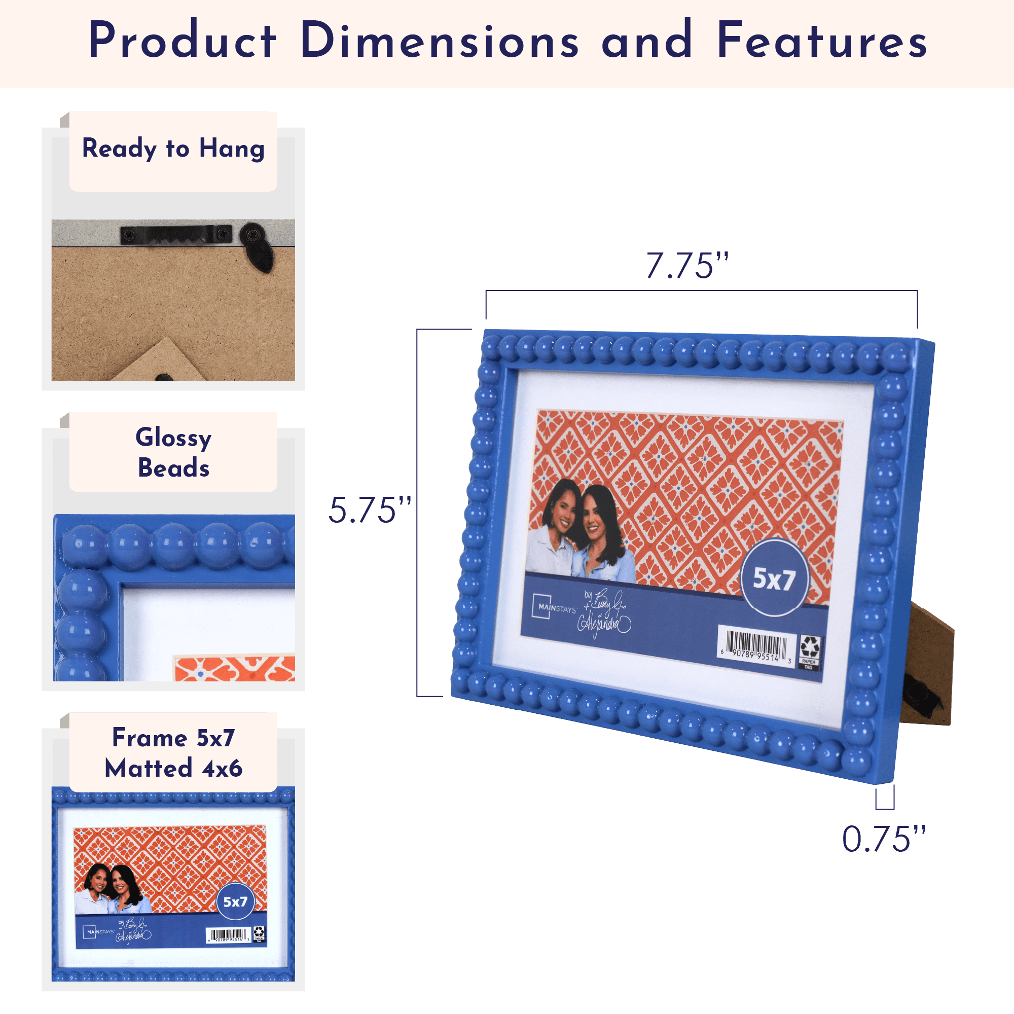 Mainstays by Becky G. & Alejandra 4" x 6" or 5" x 7" Beaded Photo Frame, Blue Eyes