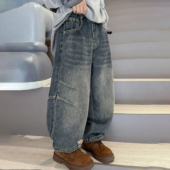 Boys Denim Pants Jogger Pants ForBoys Elastic High Waisted Straight with Pocket Loose Fit Jogger Baby Boy Essentials 13-14 Years