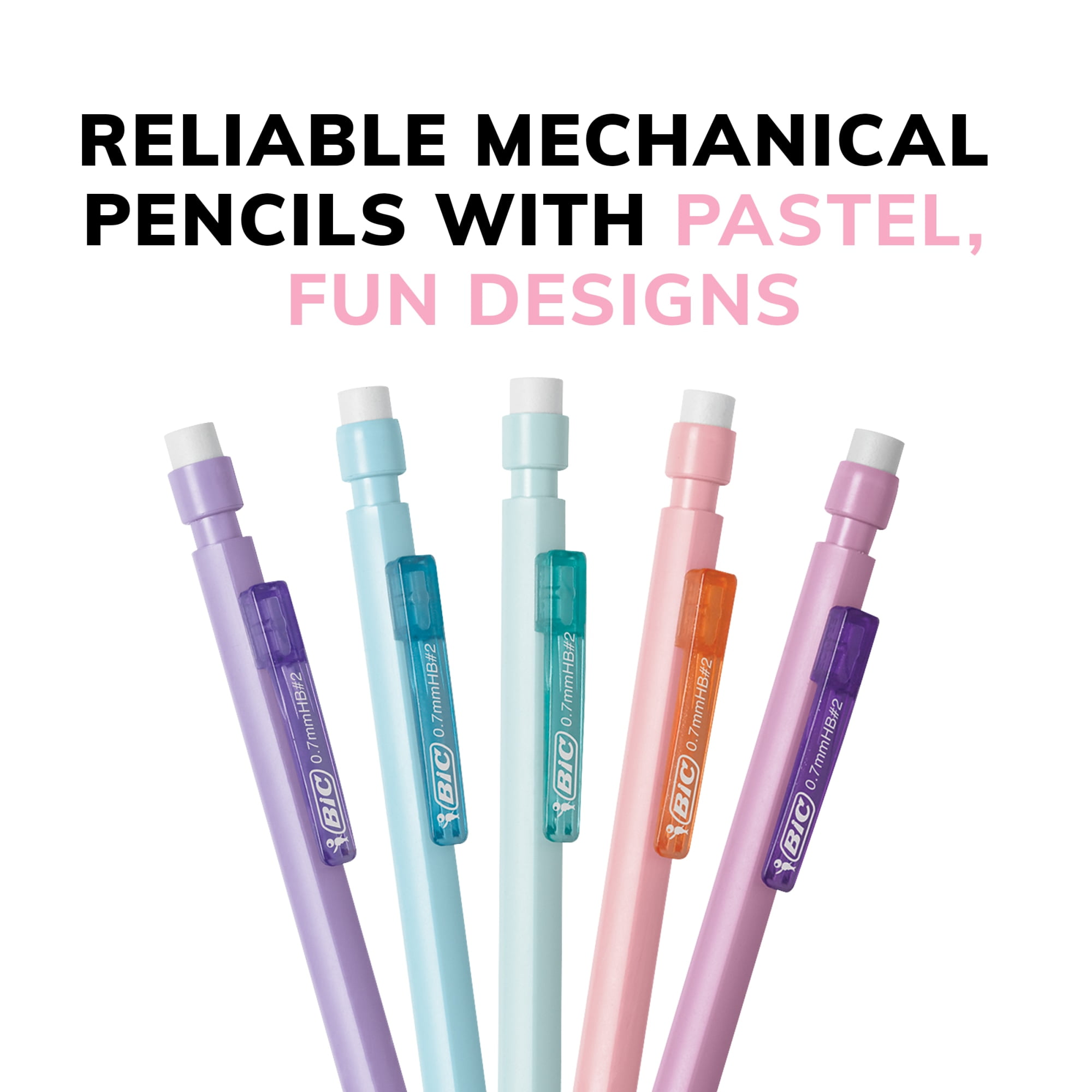 BIC Xtra Smooth Pastel Mechanical Pencils, No. 2, Back to School, 0.7 mm, 24-Count