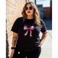 thumbnail image 3 of Women's Graphic T-Shirt Black 4XL Women's Tops Pink Bow Tie Crew Neck Short Sleeve Shirts for Women, 3 of 3