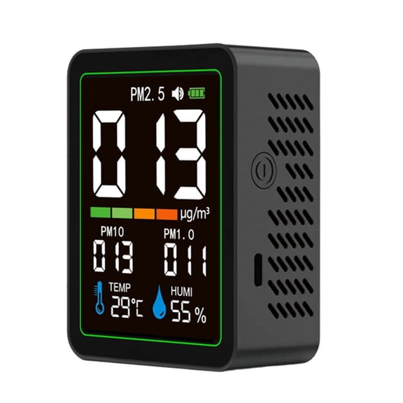 Air Quality Monitor for Realtime PM2.5 PM10 PM1.0 Temperature Humidity Detection with Large Digital Display Design