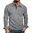 thumbnail image 2 of TKKCS Mens Corduroy Long Sleeve Polo Shirt- Button Cuffs Relaxed Fit Pullover Vintage Textured Casual Top with Chest Pocket Gray Size 2XL, 2 of 8