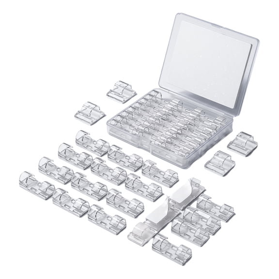 40 pcs Adhesive Cable Clips Clear, Upgraded Wire Holders for Wall, Strong Cord Organizer Under Desk, Car, PC, Christmas Light Indoor/Outdoor
