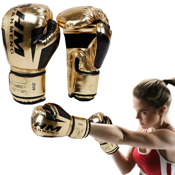 Guantes Boxeo Muay Thai Guantes Boxeo PU Antidesgarros Guantes Competición Lucha (Oro 6OZ)