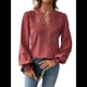 thumbnail image 3 of Blusas de con Lunares, Estilo Bohemio, de Larga y Cuello en V para Mujer, con Encaje de Ganchillo, Estilo Informal y Moderno Vino Tinto S, 3 of 9