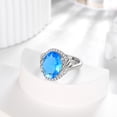 thumbnail image 4 of Juwaliy Women 8Ct Blue Aquamarine Ring 925 Sterling Silver Halo Oval March Birthstone Ring Jewelry Mom Birthday Christmas Mother's Day Gift, 4 of 11