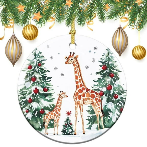 Christmas Ceramic Ornament Watercolor Christmas Giraffes Christmas Bauble Christmas Tree Holiday Ornament for Home Christmas Tree Decor Holiday Present