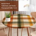 thumbnail image 5 of Round Table Cover 45-54 Inch Orange Green Checked Waterproof Reusable Table Cloth Round Fitted Vinyl Tablecloth with Elastic Edged for Parties Outdoors, Fall Thanksgiving Buffalo Plaid, 5 of 9
