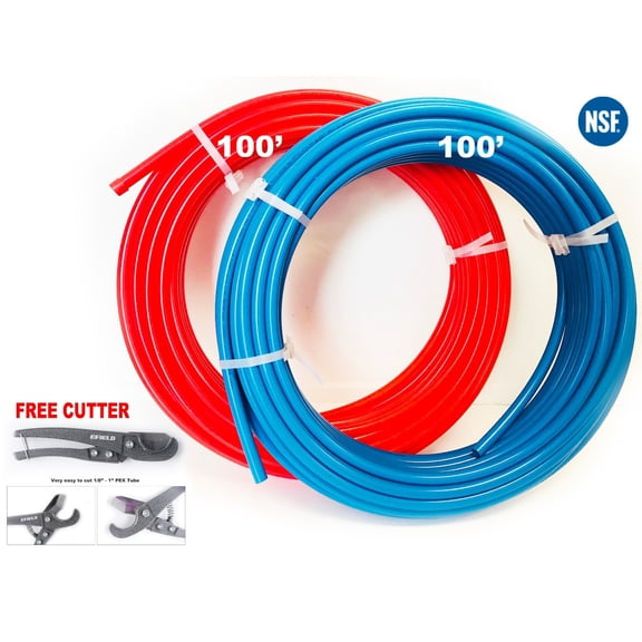 PEX-B Tubing Red & Blue 1/2" x100ft (200ft) 2 Rolls with Pipe Cutter by EFIELD