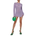 thumbnail image 3 of KOMOO Women Knit Sheer Dress Long Sleeve Striped Crochet Mesh See Through Mini Dress Casual Bodycon Short Dress, 3 of 8