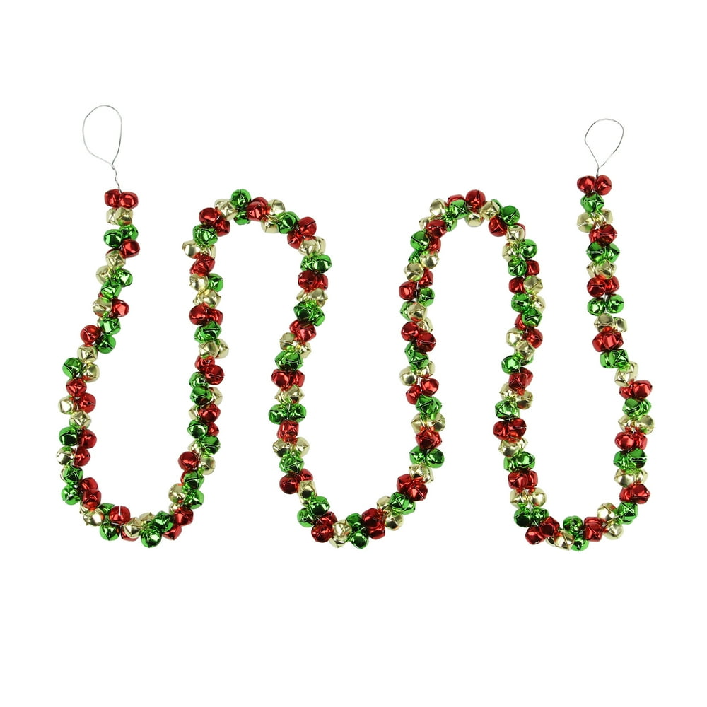 5’ Red Green and Gold Jingle Bell Christmas Garland - Walmart.com